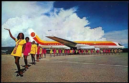 Air Jamaica cabin crew on the tarmac in the airline's early years — a scene that became iconic in Jamaican aviation history.